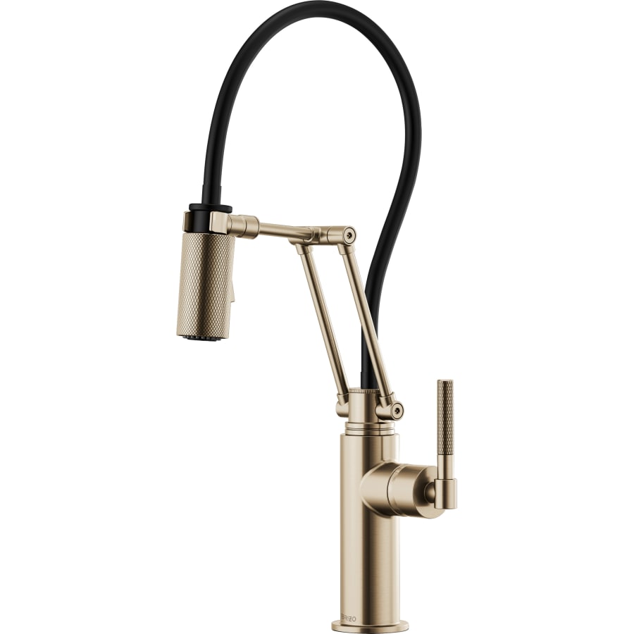 Brizo 1.8 GPM Pre-Rinse Pull-Down Kitchen Faucet with Dual Jointed Articulating Arm, Knurled Handle and Black Hose