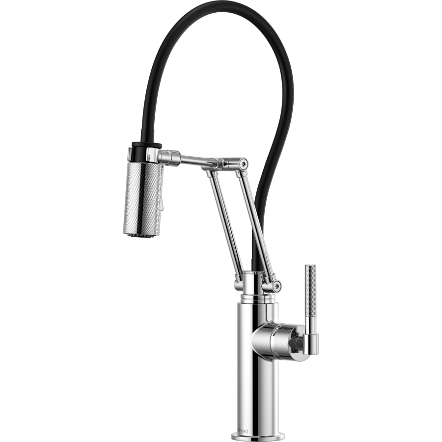 Brizo 1.8 GPM Pre-Rinse Pull-Down Kitchen Faucet with Dual Jointed Articulating Arm, Knurled Handle and Black Hose