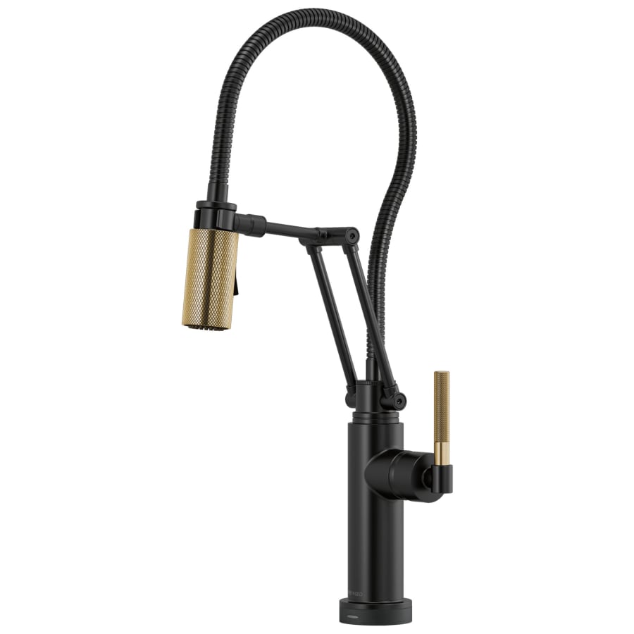 Brizo Litze 1.8 GPM Pre-Rinse Pull-Down Kitchen Faucet with Knurled Handle, Dual Jointed Articulating Arm, Magnetic Docking Spray Head, On/Off Touch Activation and Metal Finished Hose