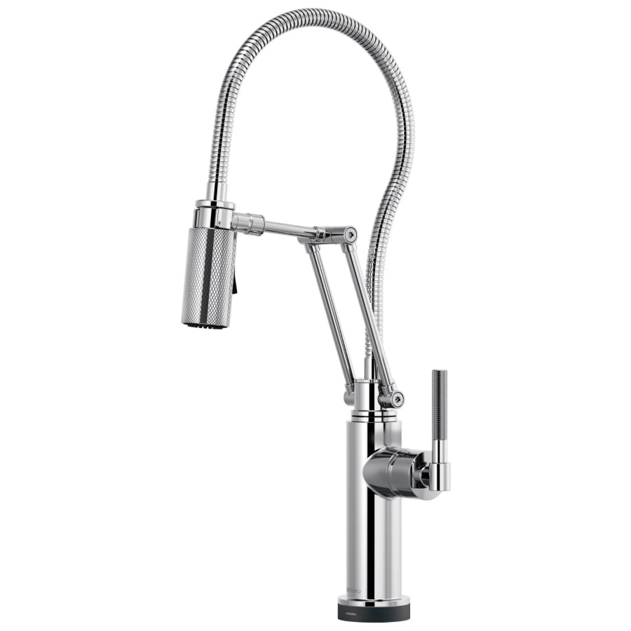 Brizo Litze 1.8 GPM Pre-Rinse Pull-Down Kitchen Faucet with Knurled Handle, Dual Jointed Articulating Arm, Magnetic Docking Spray Head, On/Off Touch Activation and Metal Finished Hose