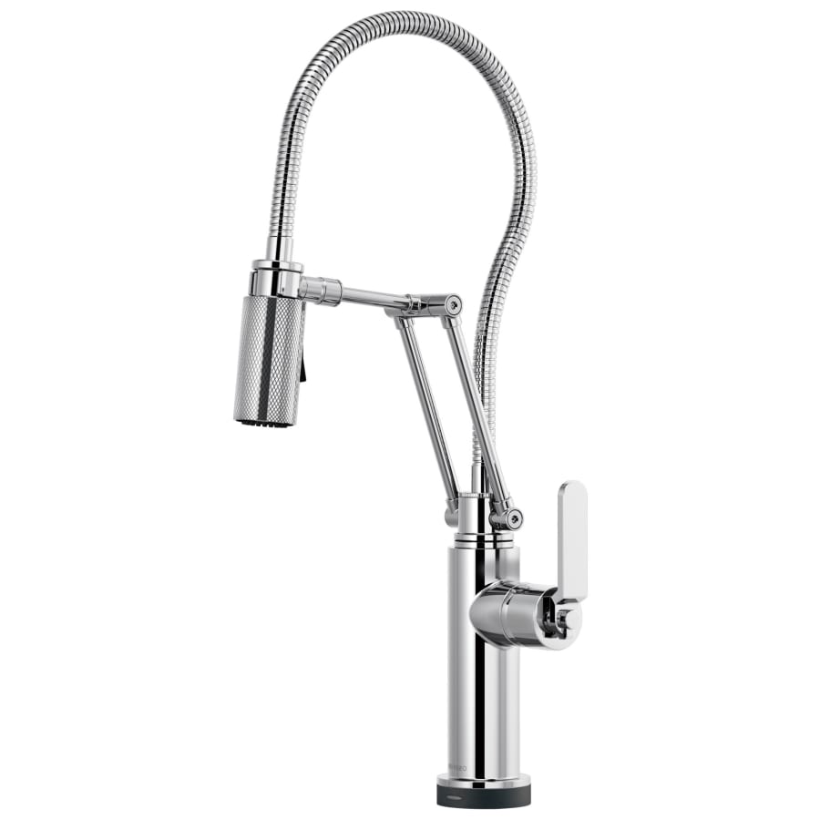 Brizo Litze 1.8 GPM Pre-Rinse Pull-Down Kitchen Faucet with Industrial Handle, Dual Jointed Articulating Arm, Magnetic Docking Spray Head, On/Off Touch Activation and Metal Finished Hose
