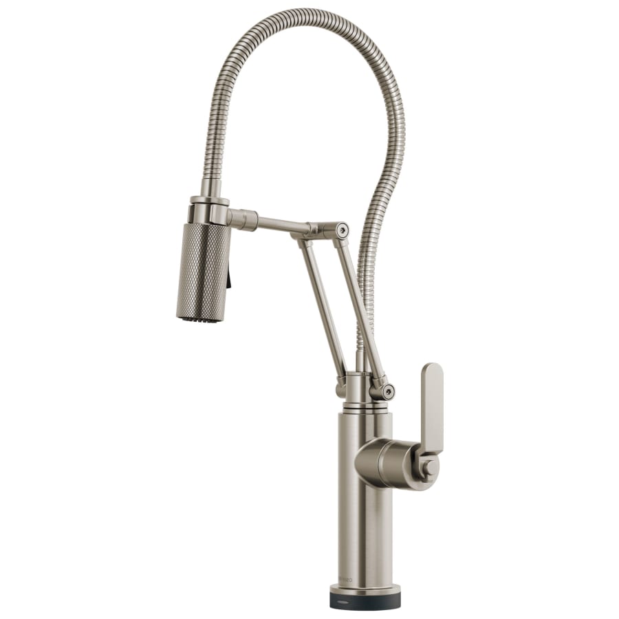 Brizo Litze 1.8 GPM Pre-Rinse Pull-Down Kitchen Faucet with Industrial Handle, Dual Jointed Articulating Arm, Magnetic Docking Spray Head, On/Off Touch Activation and Metal Finished Hose