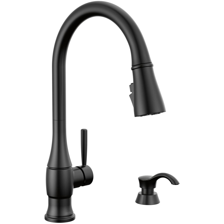 Delta Hazelwood 1.8 GPM Single Hole Pull Down Kitchen Faucet with MagnaTite and ShieldSpray Technologies - Includes Soap Dispenser and Escutcheon