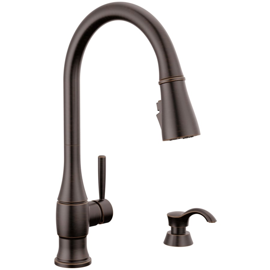 Delta Hazelwood 1.8 GPM Single Hole Pull Down Kitchen Faucet with MagnaTite and ShieldSpray Technologies - Includes Soap Dispenser and Escutcheon
