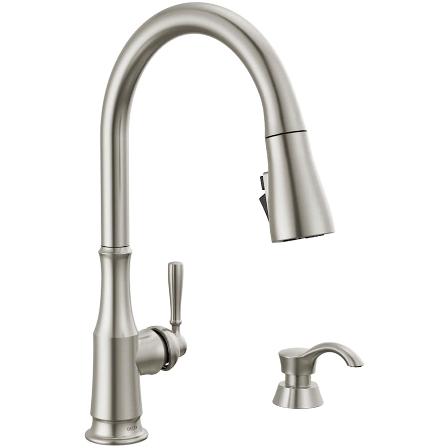 Delta Capertee 1.8 GPM Single Hole Pull Down Kitchen Faucet with MagnaTite, TouchClean and ShieldSpray Technologies - Includes Escutcheon and Soap Dispenser