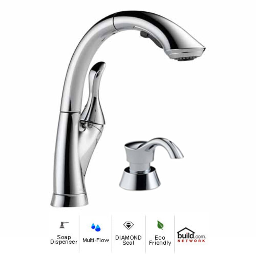 Delta Linden Pull-Out Kitchen Faucet with Temporary Flow Increase and Soap/Lotion Dispenser - Includes Lifetime Warranty