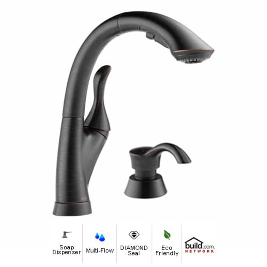Delta Linden Pull-Out Kitchen Faucet with Temporary Flow Increase and Soap/Lotion Dispenser - Includes Lifetime Warranty
