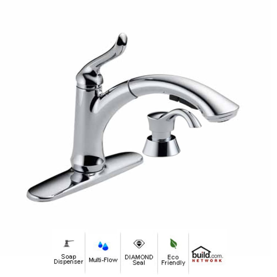 Delta Linden Pull-Out Kitchen Faucet with Temporary Flow Increase and Soap/Lotion Dispenser - Includes Lifetime Warranty