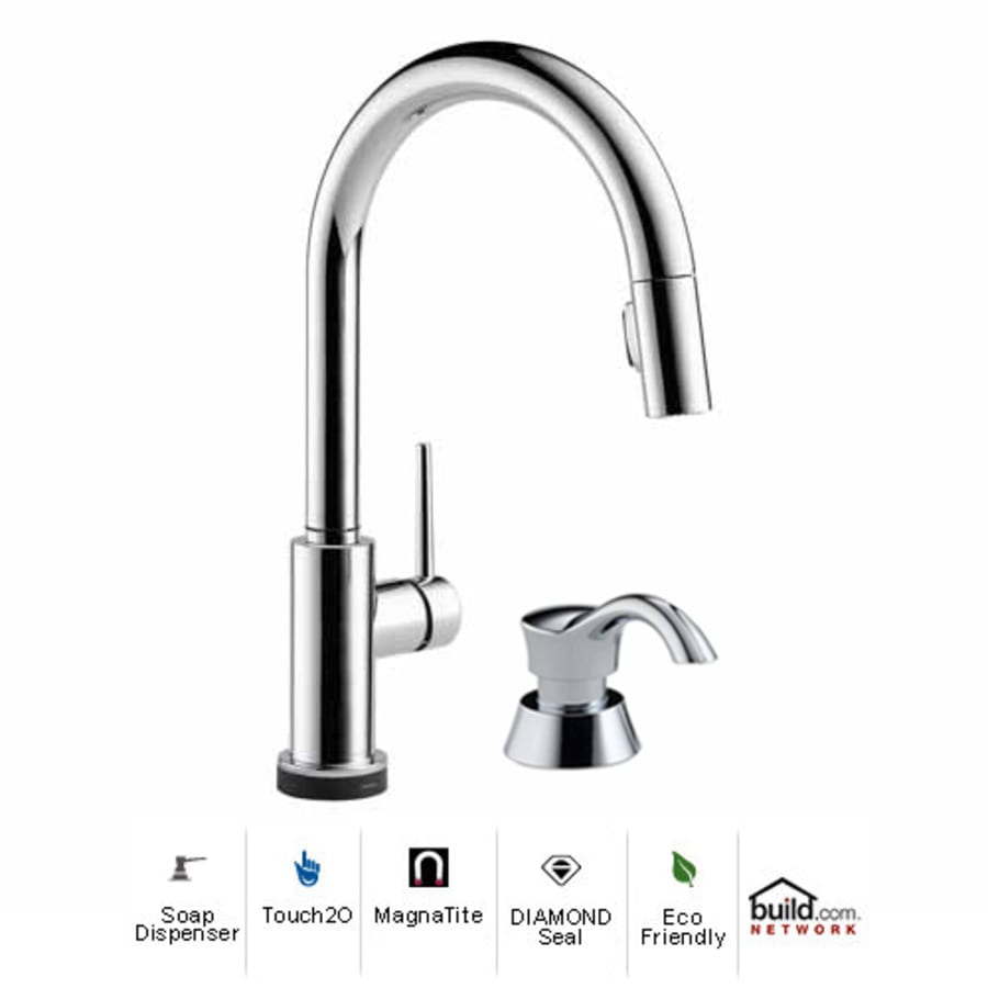 Delta Trinsic Pull-Down Kitchen Faucet with On/Off Touch Activation, Magnetic Docking Spray Head, and Soap/Lotion Dispenser - Includes Lifetime Warranty (5 Year on Electronic Parts)