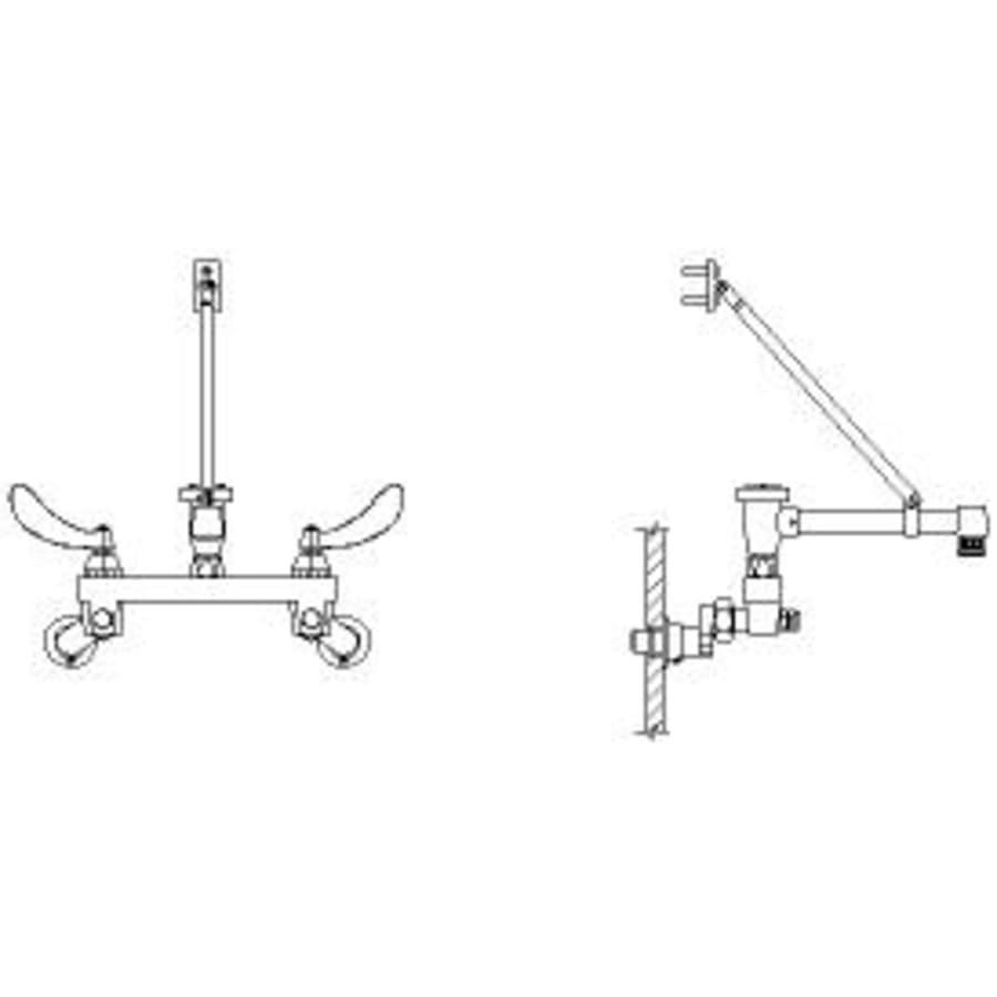 Delta Double Handle Ceramic Disc Wallmount Faucet with Blade Handles Long Spout with Brace and Body Mounted Angle Vacuum Breaker from the Commercial Series