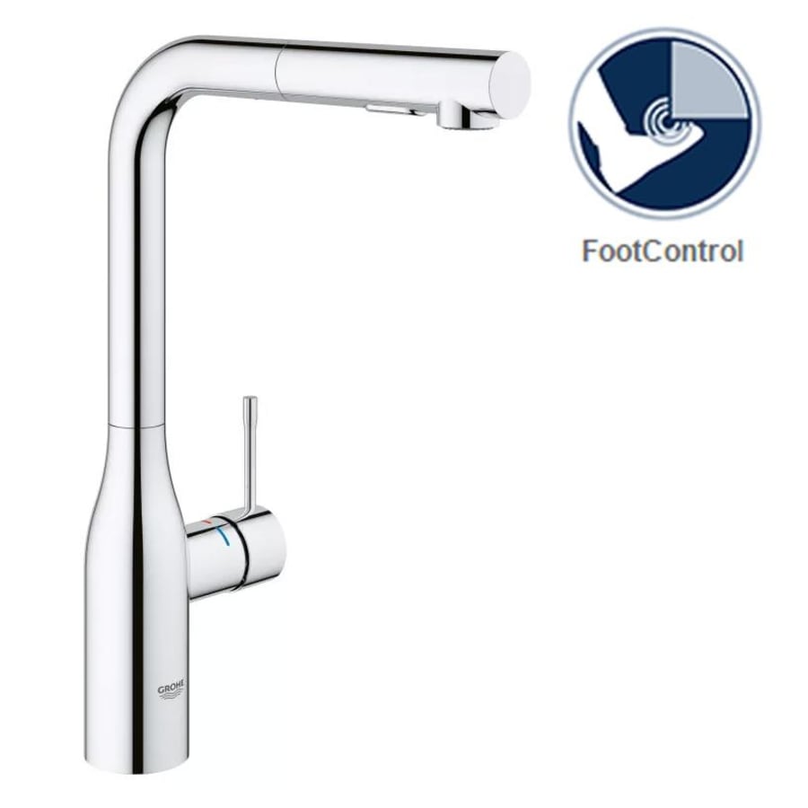Grohe Essence Pull-Out Kitchen Faucet and Foot Control Adapter Kit Combo with 2-Function Locking Sprayer