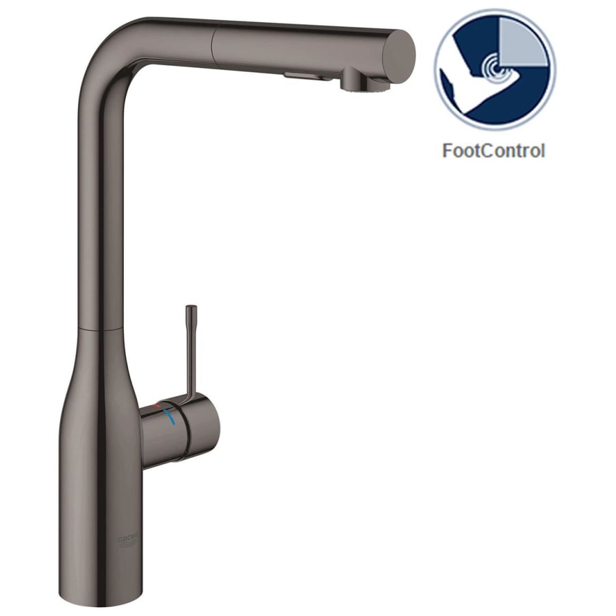 Grohe Essence Pull-Out Kitchen Faucet and Foot Control Adapter Kit Combo with 2-Function Locking Sprayer