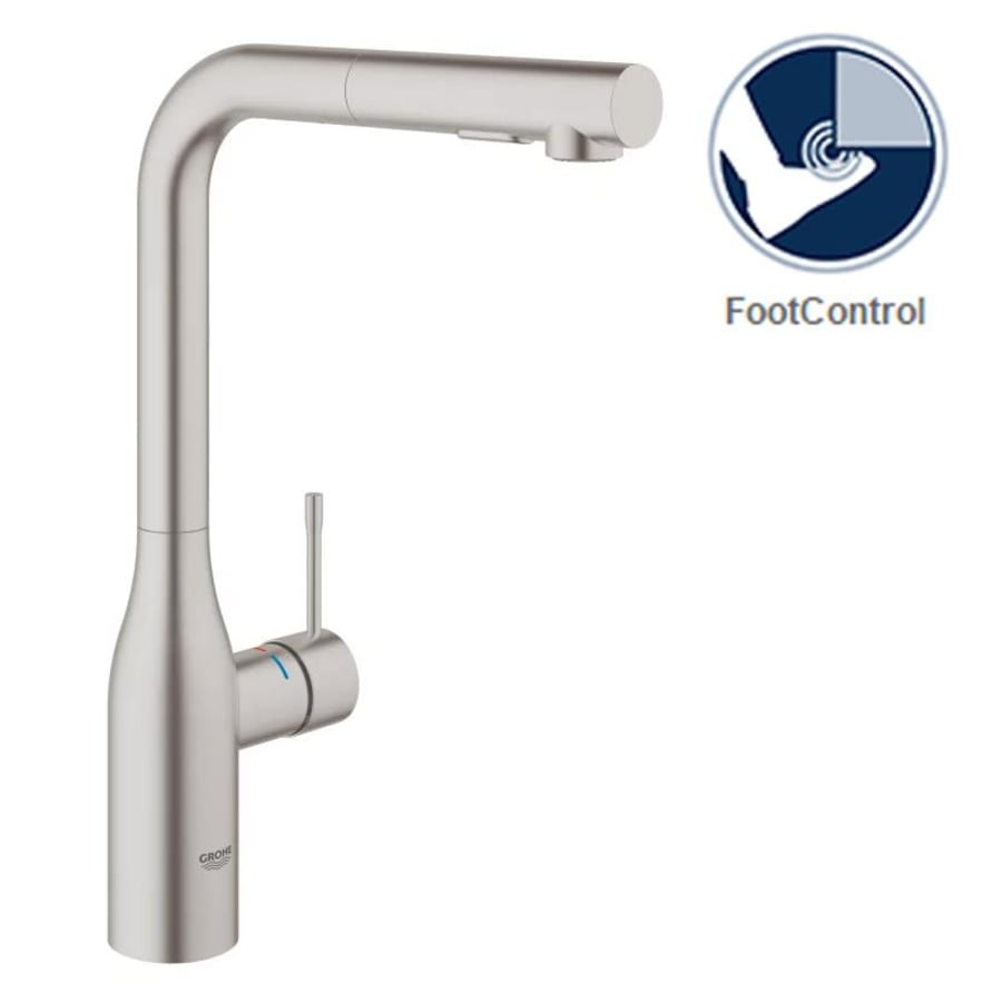 Grohe Essence Pull-Out Kitchen Faucet and Foot Control Adapter Kit Combo with 2-Function Locking Sprayer