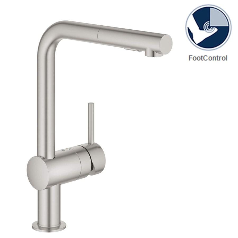 Grohe Minta Pull-Out Kitchen Faucet and Foot Control Adapter Kit Combo with 2-Function Toggle Sprayer