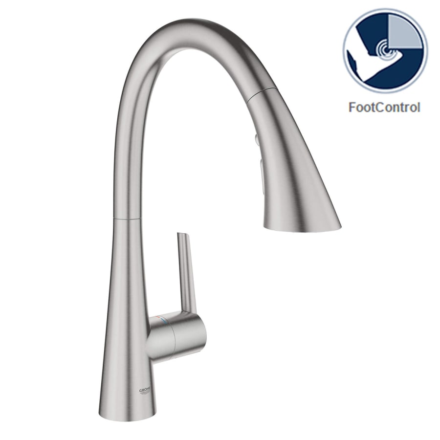 Grohe Zedra Pull-Down Kitchen Faucet and Foot Control Adapter Kit Combo with 2-Function Toggle Sprayer